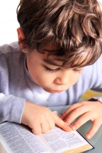 Young boy reading a book