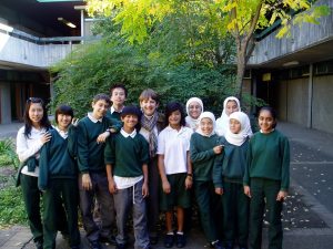 Dorothy Hoddinot with Holroyd High students