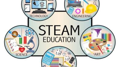 Diagram showing components of STEAM - science, technology, engineering, art and maths