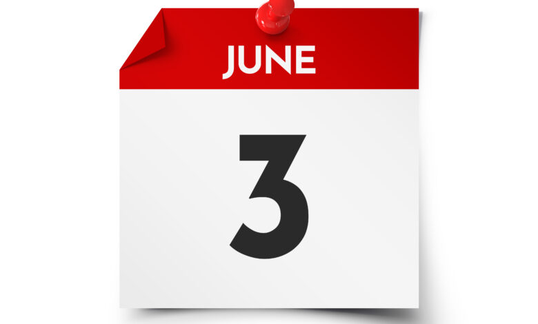 Calendar page showing June 3