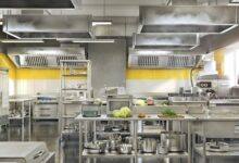 Shiny, clean industrial kitchen