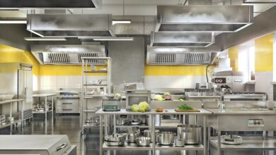 Shiny, clean industrial kitchen