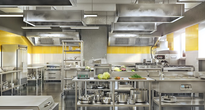 Shiny, clean industrial kitchen