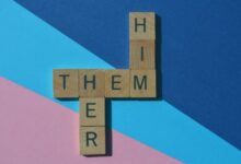 Scrabble tiles with him, them her