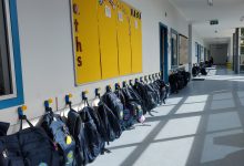 school bags stored on hooks