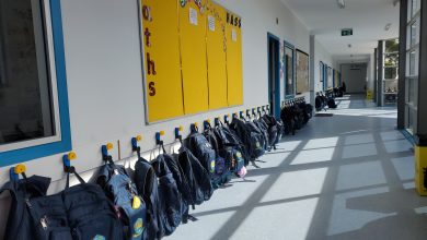 school bags stored on hooks